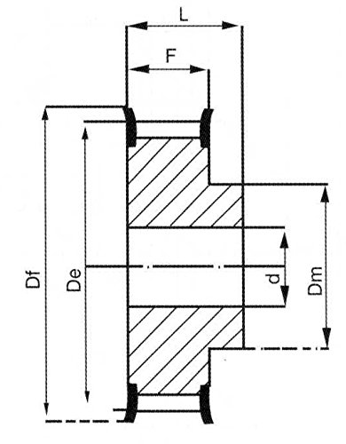 Ролка ГР ANSI от стомана Ametric 16H075 с фланец, 16 Зъбите, 5 Инча +/-1/16 Водещ на отвора (d), Външен диаметър 2,49 инча (De), диаметър стъпки 2,55 инча (Dp), ширина на челото на 1,0625 (F), (Амет