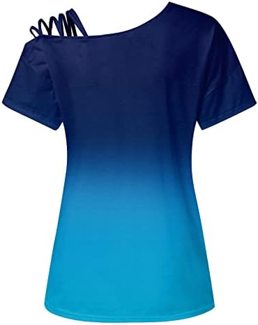 WONCHYEI / Летни Потници за жени, Модни и Ежедневни тениска с кръгло деколте и Градиентным Принтом, Тениска с Къси