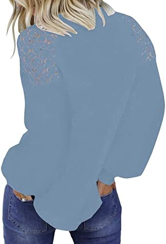 Дамски Блузи с дълъг ръкав, Елегантни Ежедневни Дантелени Възли на една Кука Отворени Тениски, Есента Основен Пуловер