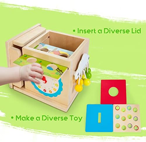 Играчки JUSTWOOD Montessori за деца на 1, 2, 3 години, Дървена игрална комплект 8 в 1, включва кутия за съхранение