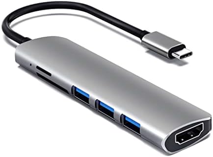 ZHYH USB 3.1 Type-C Хъб към адаптер 4K Thunderbolt 3 C USB Hub с гнездо за четец на карти памет 3.0 TF SD (Цвят: сив,