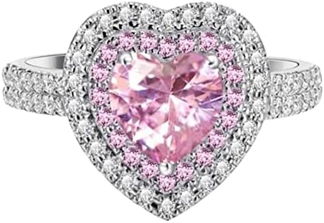 2023 Ново Напълно Розов диамантен Пръстен Zir-con във формата на Сърце, Женски Пръстен, Комплект бижута (Розово, 6)