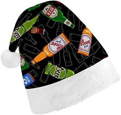 Бутилка за Пиене на Бира на Св. Патрик, Забавна Коледна Шапка, Шапки на Дядо Коледа, Къси Плюшени Шапки с Бели Ръкавели за