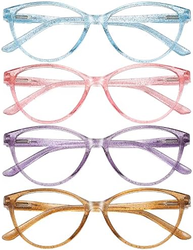 Przene 4 Опаковки синьо-екранировка на Очила за четене, слънчеви очила за четене Котешко око с пружинным тръба на шарнирна