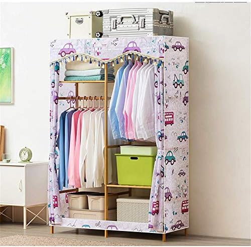 Лесен шкаф Преносим гардероб Дървен гардероб за съхранение на дрехи С висящи релса + рафтове за съхранение - 108x43x164cm