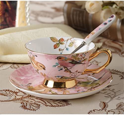 Набор от кафе чаши от костен порцелан TREXD, определени чаени чаши от порцелан с розова птица, Керамична чаша за Кафе, посуда