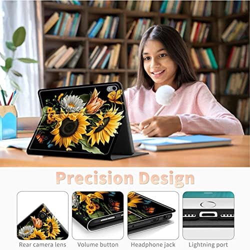 Калъф Sunflowers Бътерфлай за iPad на 10-то поколение 10,9 инча издаване 2022 г. (номер на модела: A2696 A2757 A2777), устойчив на удари Сгъваем калъф-поставка от изкуствена кожа с функци