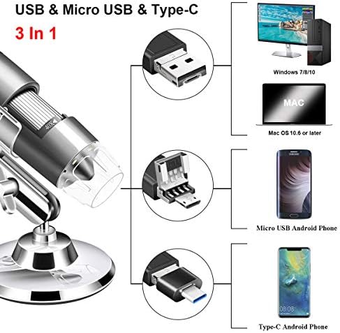 USB-камера за микроскоп от 40X до 1000X, Дигитален Микроскоп Cainda с метална стойка и калъф за носене, Съвместим с Android,