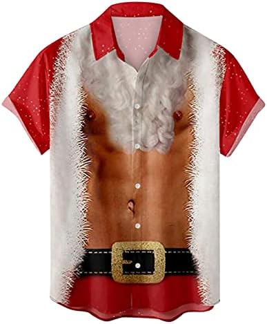Коледна Мъжки Ежедневни Тениска Копчета, Големи Размери, Ризи с Къс Ръкав, Забавни 3D Цифрови Хавайски Плаж Тениски