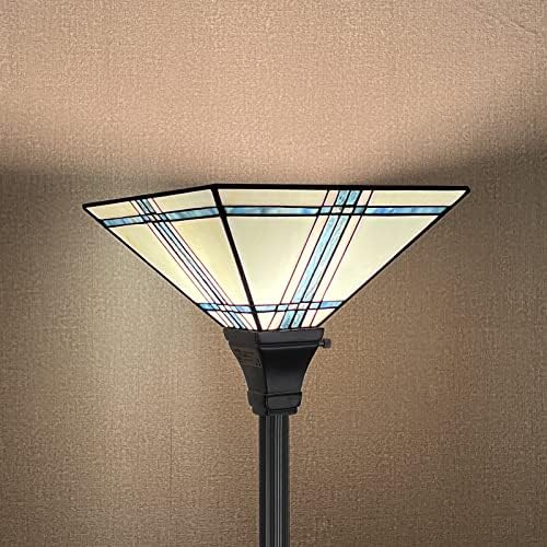 ARTZONE Антикварен под лампа Tiffany [12 W * 68H] Лампиона от Витражного Стъкло в стил Тифани, Застанал Лампа за