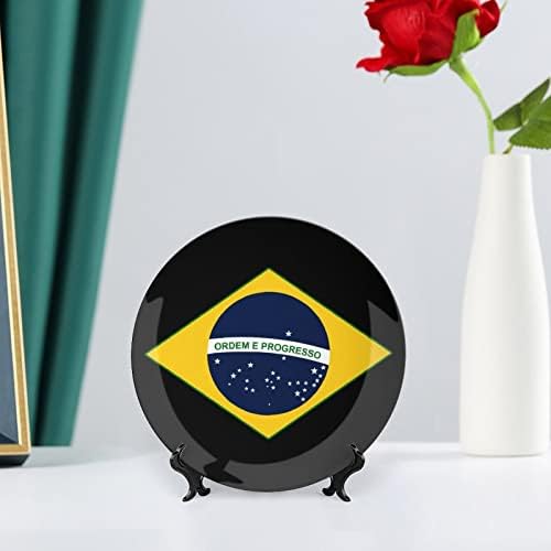 Бразилски Флаг Керамични Декоративни Чинии с Поставка От Костен Порцелан Висящи Украшения Десертни Чинии