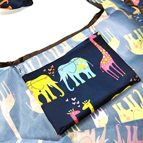 Упаковываемая Здрава и Голяма Найлонова чанта за пазаруване за многократна употреба употреба (Слонове и жирафи)