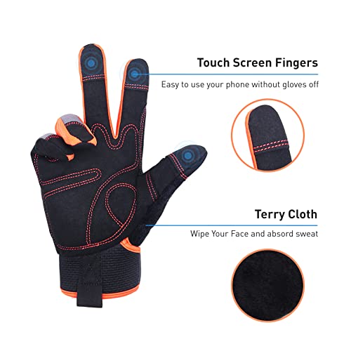 Работни Защитни Ръкавици FACELANDY от Изкуствена кожа за мъже, Механични, Работни Ръкавици за Сензорен екран (S, Orange)