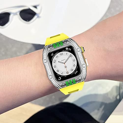 SAAWEE Луксозна диамантена калъф за Apple Watch Band 45 мм, серия 8 7 6 неръждаема стомана, iWatch Series