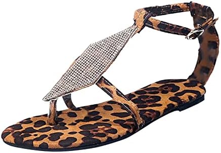 Плоски сандали за жени кристали плажни сандали каишка на глезена, с катарама римски сандали скоба чорап чехли