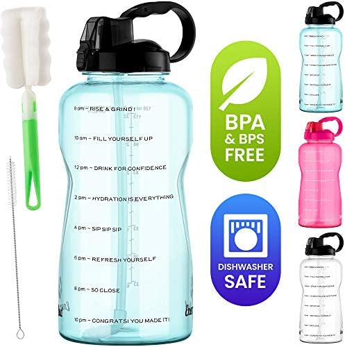 Бутилка за вода EnergyBud обем 1 литър, С подвижни соломинкой и дръжка, Подходящ за миене в миялна машина, не съдържа BPS, BPA и DEHP + 2 Четки за почистване на Голяма Бутилка за ?