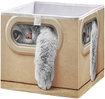 Кутии за съхранение в гардероба Kigai, Сгъваема Кошница За Съхранение, Сгъваеми Тъканни Кутии За Съхранение, Органайзер за Детска Етажерка, шкаф, Офис-Animal Котка