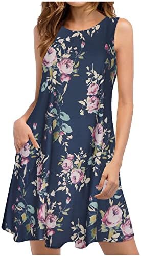 Пролетно-лятно женствена рокля 2023 с принтом, Без ръкав, С кръгло деколте, Дължина до коляното
