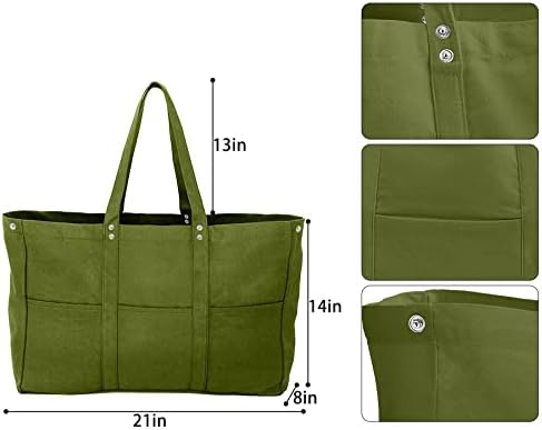 LLYLIU Голяма Холщовая Чанта-тоут с 9 Джобове, Много Голяма Чанта за Пазаруване, Плаж Пътуване, за Многократна