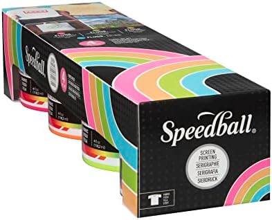 Набор от мастила за ситопечат Speedball Fabric, 4 грама, Флуоресцентни цветове: ярко-розово, Лаймово-зелено, оранжево и синьо
