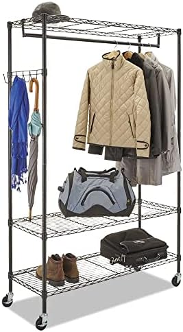 n/a Шкаф за дрехи, рафтове за съхранение на дрехи, телени стелажи, закачалка за дрехи, черна поставка, подови закачалка за