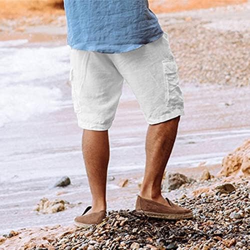 Мъжки Ленени Шорти-Карго 7 инча, Летни Ежедневни Панталони С Еластичен Ластик На Талията, Плажни Шорти на