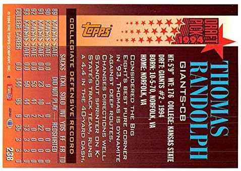 1994 Футболна карта Topps 238 Thomas Randolph RC Новобранец Card New York Giants Официалната търговска картичка NFL