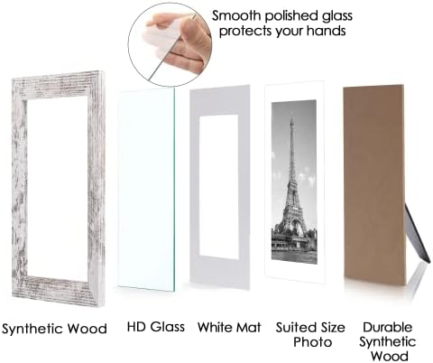 проста рамка за снимки с размер 8x10, Матово Бял с истинско стъкло, За показване на снимки с размер 5x7 с