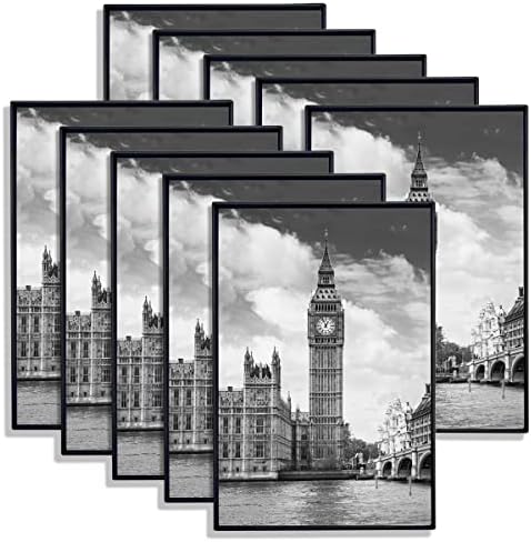 черна рамка за снимки phsmoo с предно зареждане 5x7 Комплект от 10 за стенен и настолен монтаж Декорация на дома