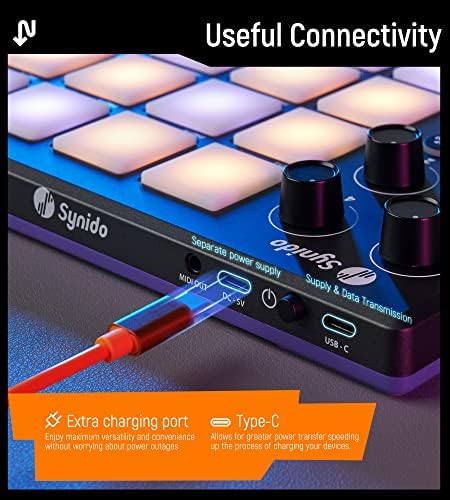 Машина Synido MIDI Pad Beat Maker с 16 RGB-дистанционни управления, USB-ультрапортативным мини-MIDI контролер Пад с барабан панел с подсветка, 4 Назначаемыми дръжки, за създаване на м