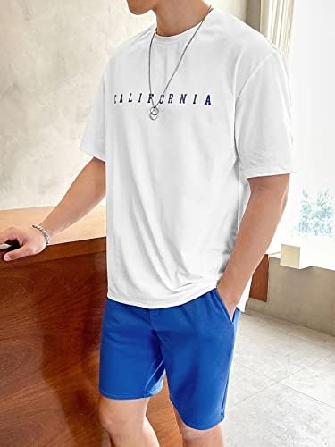 Мъжко облекло от две части, риза и къси панталони с ниски рамо и писмото принтом (Цвят: синьо и бяло Размер: голям)
