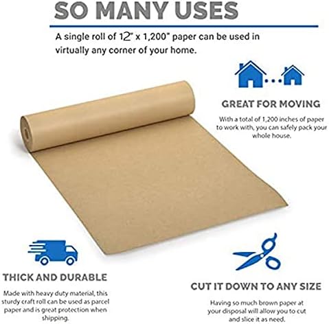 Руло кафява крафт хартия - 100 фута x 12 см - Натурална хартия, която е подходяща за рециклиране, идеално място