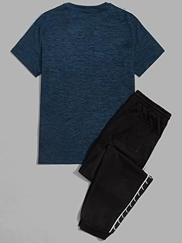 FIOXA Комплект дрехи от две части за мъже, тениски с надпис и спортни панталони за експозиции, комплект (Цвят: многоцветен,