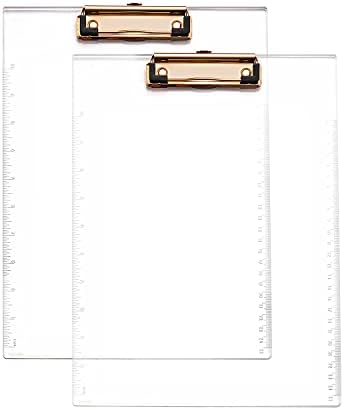 Акрилни Клипборды Mouchoi, Прозрачни Клипборды със Златист метален клипс, Размер на буквите (9 x 12), 2 опаковки