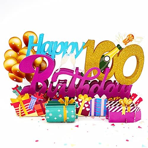 Всплывающая картичка Liif Happy 100th Birthday 3D Поздравителна Картичка - 100th Със Златен Блясък, пощенска