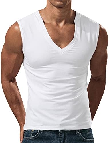 Esobo Мъжка Спортна Тениска с V образно деколте Без Ръкави, Обикновена плътно Прилепнали Ризи За Бодибилдинг, Майк