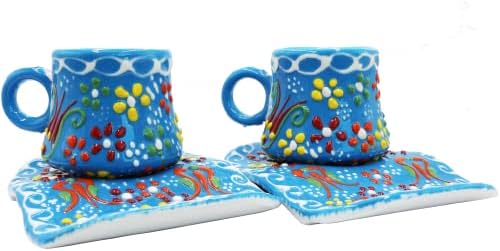 Kuchengerate 2 бр. Турските Кафени чаши и чинии с правоъгълна форма - 85 мл / 2,9 грама - Кафе с Шоколад, Еспресо - Скъпа