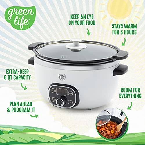 Мультиварка GreenLife Cook Duo Healthy с Керамично незалепващо покритие 6QT, Без PFAS, Цифров Таймер, Части Подходящи