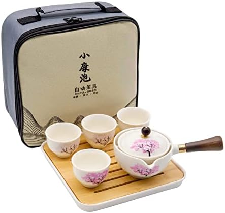 Китайски керамични Чай Youngky Porcelain Gongfu, Преносим Пътен Чай с чаена машина и приготвяне на чай, въртящи се на 360 градуса, всичко това в един подарък пакет за пътуване, за