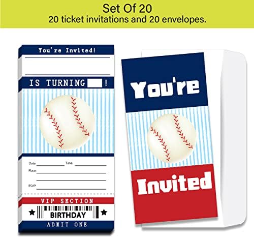 20 Опаковки Покани на Бейзбол с Конвертами, Пригласительная пощенска Картичка в Стил на Спортен билета за Бейзбол за Деца и Момчета