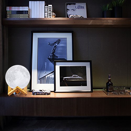 Лампа LOGROTATE Луна, Лунна светлина, Led нощна светлина с 3D принтиране 16 цвята, с поставка, Декоративни