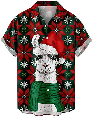 Sinzelimin Коледни Ризи за Мъже, Блузи с Къс ръкав, Модни Хавайска Риза с 3D Принтом, Жилетка Копчета и Лацканах, Блуза,
