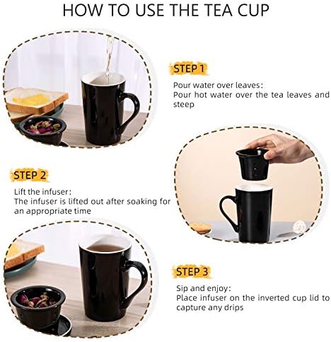 Чаени Чаши DiiKoo с приготвяне на чай и капак, Голяма, Висока Керамични Кафеена Чаша с обем 19 Грама, Чашата с Цедка