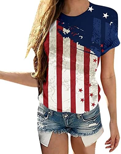 Женска Тениска С Принтом Американския флаг, Тениска на Деня на Независимостта, Блузи с къс ръкав, Патриотическая