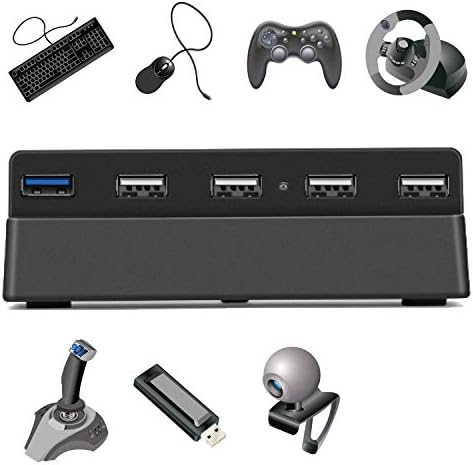 BSD 5-портов USB хъб, за PS4 Slim Edition - Високоскоростен адаптер за USB 3.0/2.0, Аксесоари, Конектор за разширяване на Газа, Удължител за игралната конзола PS4 PlayStation 4 Slim Edition [PS4 Slim Ed