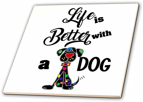 3D Забавен Сладък карикатура Животът става по-добре с кучето, спасающая Черно Куче Гонче - Плочки (ct_350014_1)