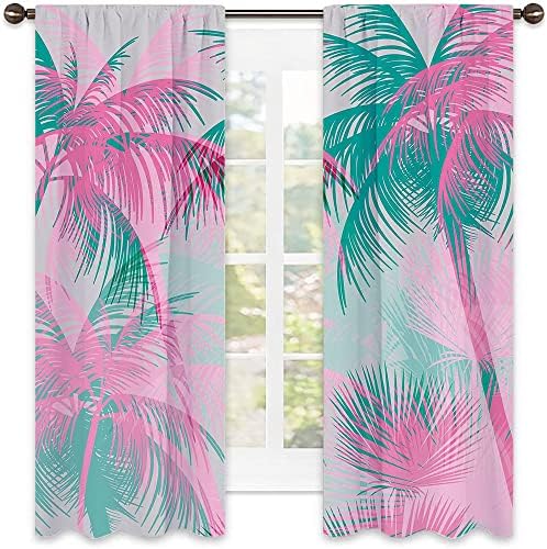 Топлоизолационна завеса от палмови листа, Ярки Композиция в стила на плажната партита с розови и зелени дървета в ретро