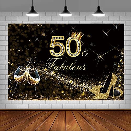 Sendy 7x5 фута Черно Златна Блестящ фон Боке С 50-годишнината, Приказна Украса за жените, Короната цвят Шампанско на Висок
