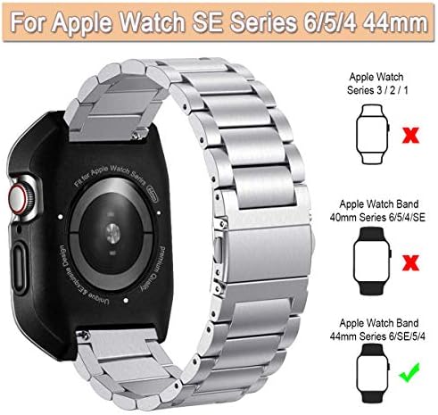 EloBeth е Съвместим с каишка на Apple Watch 44 мм SE 2 серия 4/5/6 /SE с калъф, мъжки въжета iWatch 44 мм от неръждаема