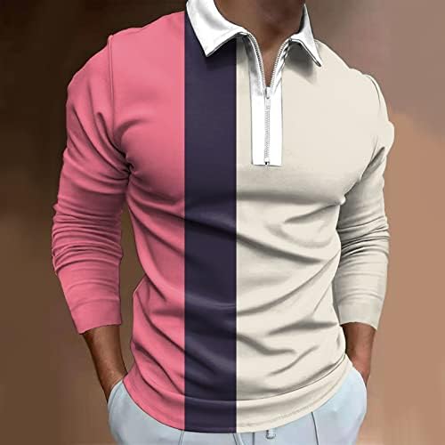 XXBR 2022 Нови Мъжки Ризи Поло с Дълъг Ръкав 1/4, Блузи за Голф с цип С Цветен Блок, Спортни и Ежедневни Дизайнерска